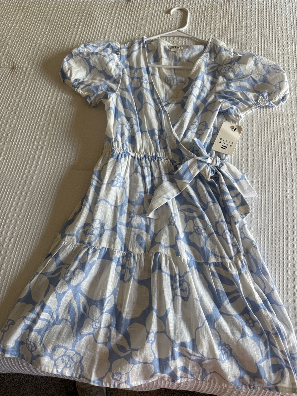 Billabong White and Light Blue Floral Wrap Dress